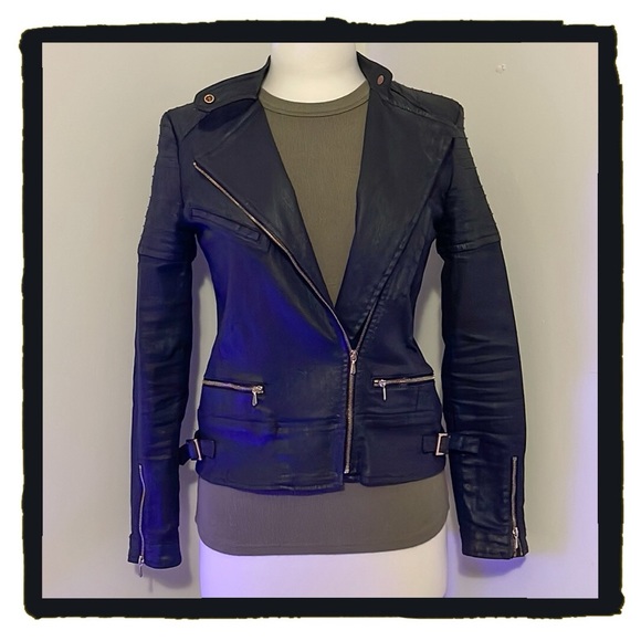 💕Very Sharp Looking 7 For All Mankind Black Wax Coated Moto Jacket💕 - Picture 1 of 13